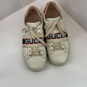 Gucci Ivory Sneakers with Red and Black Accents